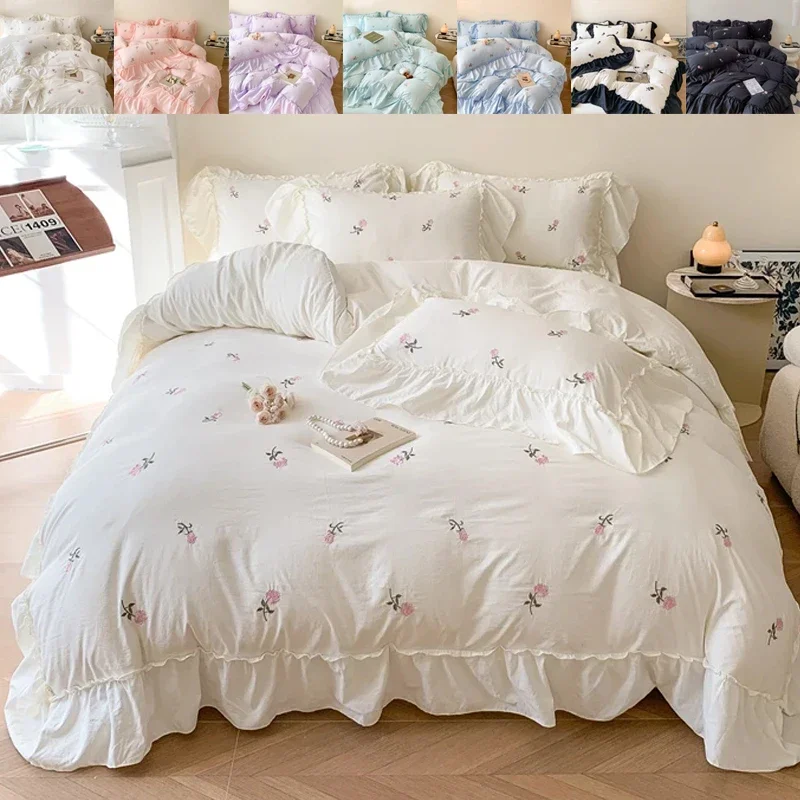 

2024 New A-class High Weight Soft and Warm Washed Cotton Double Series Bed Sheet Set with Four Piece and Single Duvet Set 3/4PCS