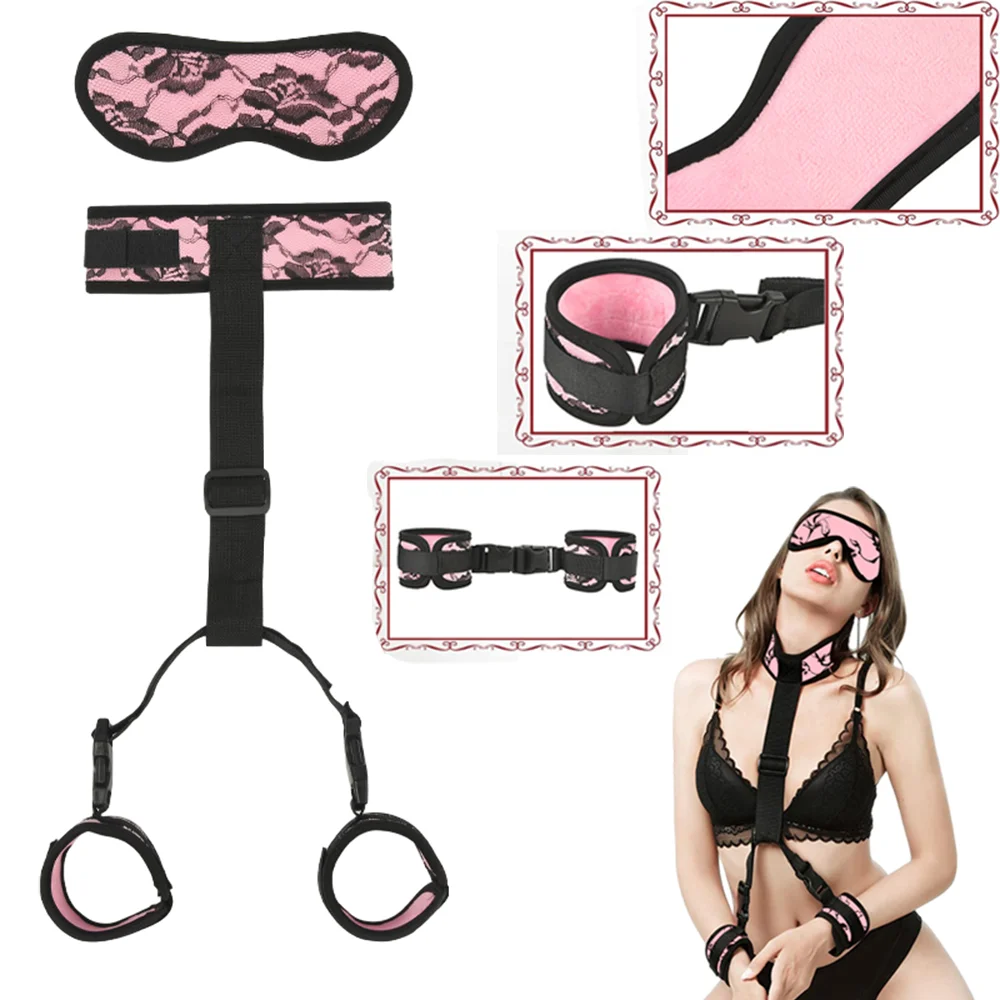 

Lace BDSM Bondage Set Adult Erotic Products Fetish SM Binding Objects Slave Restraints Collars Handcuffs Sex Shop Toy For Couple