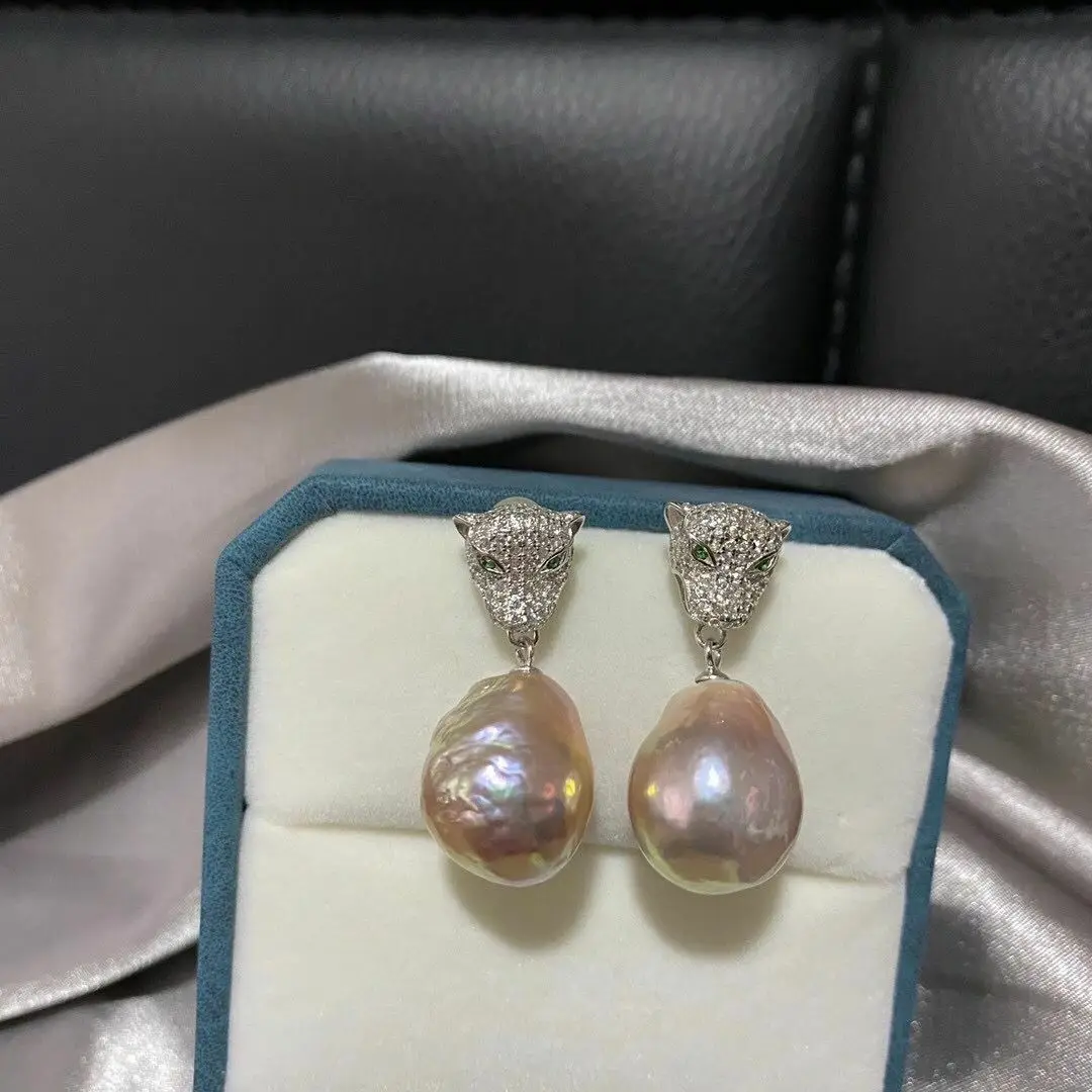 Gorgeous 12-13mm South Sea Baroque Pink Pearl Earring 925s