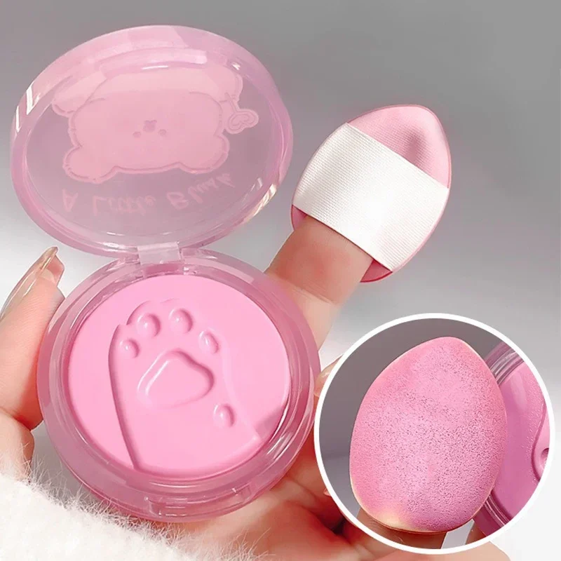 3D Relief Cat Footprint Cute Blush Cream Makeup Face Pink Blusher Tint Cheek Contour Brightens Natural Matte Mousse Rouge Puff