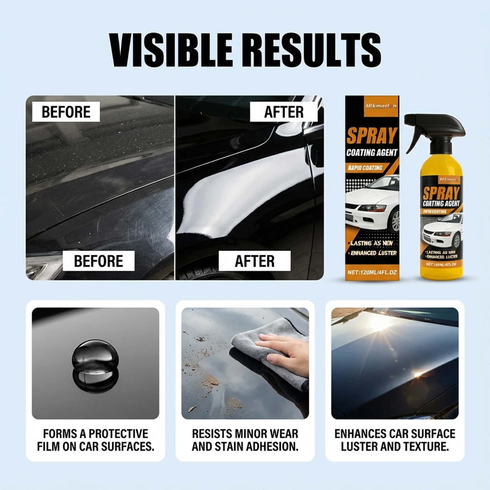 

120ml Long Lasting Rapid Coating Spray, Nano Ceramic Polish for Car Scratch Resistant Automotive Paint Maintenance Product