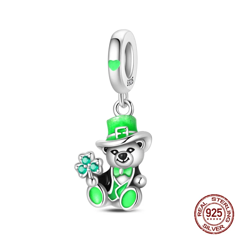 

2025 New Original 100% 925 Sterling Silver Green Bear Charms Fit Pand 925 Bracelet DIY Jewelry Making Gift for Women
