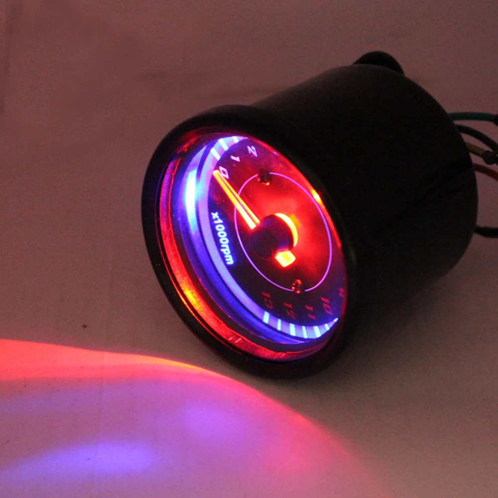 Torvian Motorcycle Tachometer RPM Gauge 12V Retro Pointer Inductive Tachometer LED Dual Color Backlight Universal For Motorbike