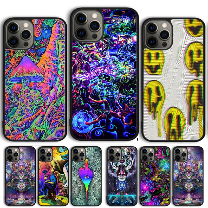 Colourful Psychedelic Trippy Art Funny Phone Case Cover For iPhone 15 16 14 13 12 Pro Max mini 11 Pro Max XS XR Plus