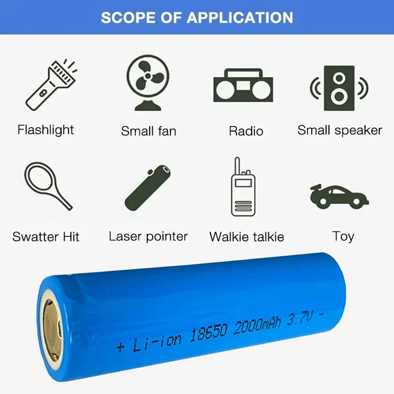 PURFIELD 18650 Battery 3.7V 2000mah Rechargeable Lithium Battery Li-lon Battery For Headlamp Mini Fan Laser Pointer Flashlight