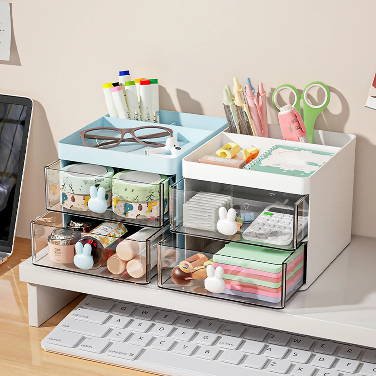 Desktop Creative Pen Holder Transparent Drawer Rabbit Storage Box Student Office Ornament Large Capacity