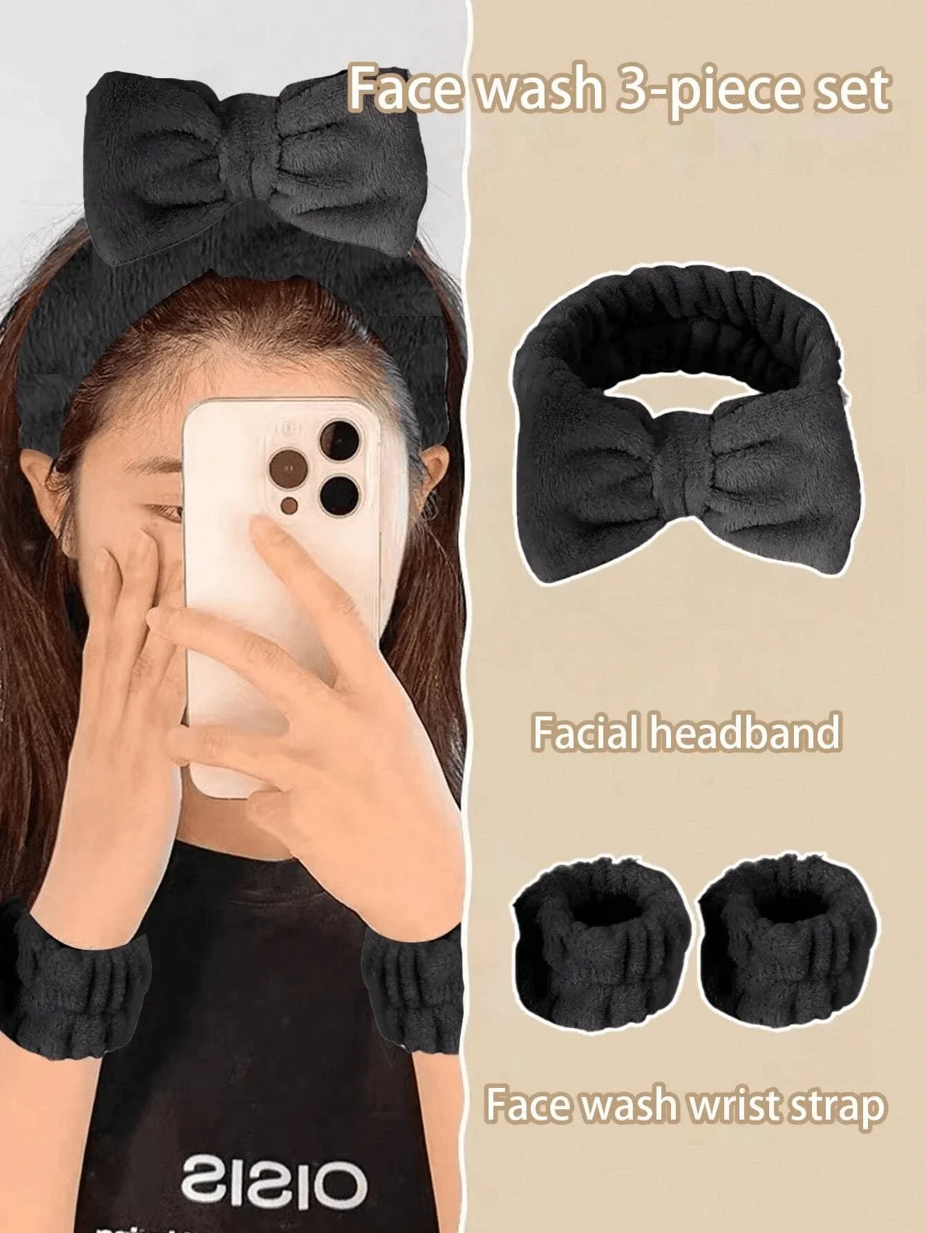 

3-Piece Face Wash Headband And Wrist Straps Set For Women