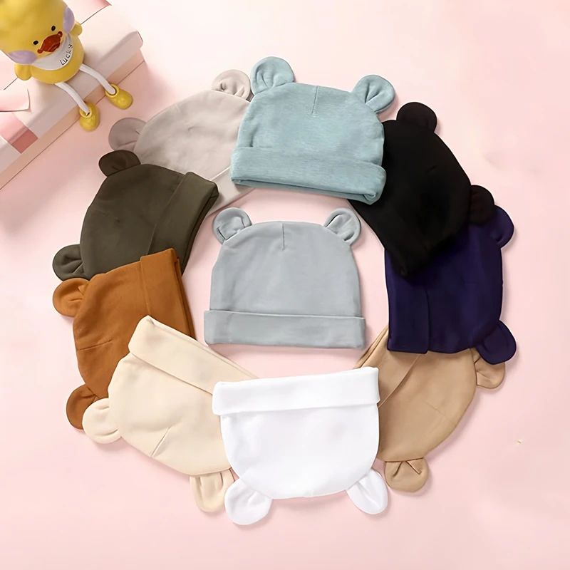 

2pcs Cute Ear Shape Newborn Hat for Four Seasons 100% Cotton 0-6 Months Boy Girls Fetal Hat Boys Baby Infant Accessories