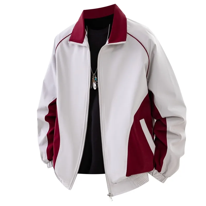 

American Sle Patchwork Jaet Men's Spring Autumn New Collar Casual Color Blo Sports Street Outerwear Trendy Top