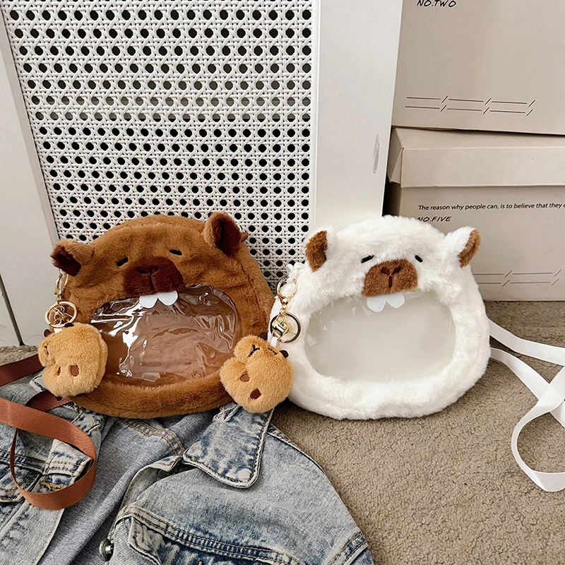 Kawaii Capybara Plush Backpack Cute Plush Doll Bag Travel Casual See-through Capybara Crossbody Bags For Women Girls