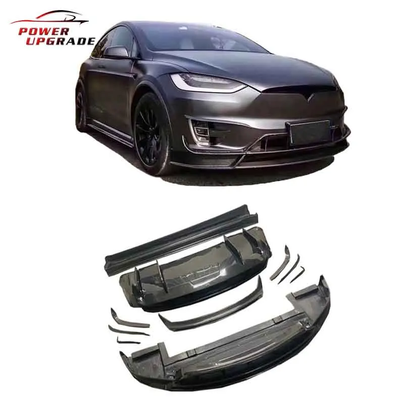 Carbon Fiber Front/Rear Lip Side Skirts Rear Diffuser Spoiler Rear Wing Canards Revozport Style Body Kit For Tesla Model X