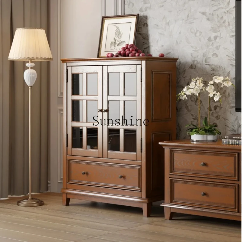 

American country solid wood wine cabinet living room retro tea cabinet
