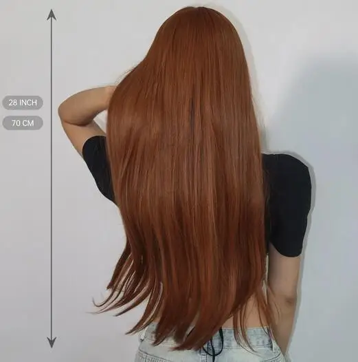 Copper Ginger Brown Long Straight Wig Synthetic Women's Wigs Middle Part Cosplay Daily Use Natural Hair Heat Resistant Fibre