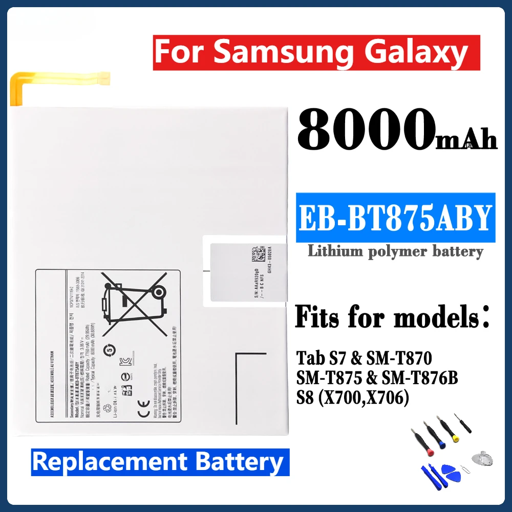 

New EB-BT875ABY 8000mAh Replacement Battery for Samsung Galaxy Tab S7 T870 T875 T876+Tools Kits