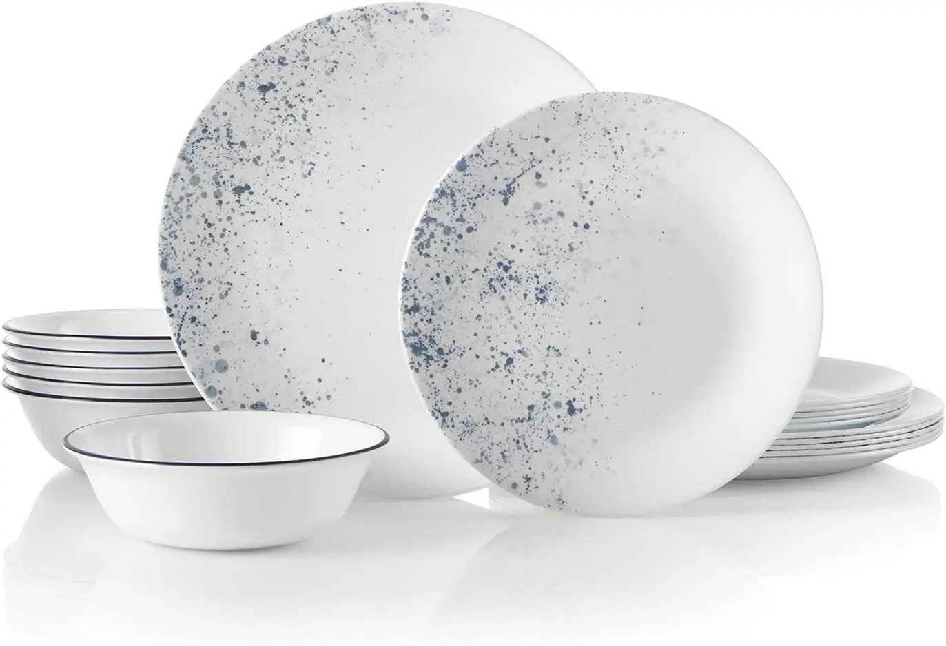 

18-Piece Dinnerware Set for 6, Triple-Layer Glass, Chip-Resistant and Lightweight Plates and Bowls in Indigo Speckle Design