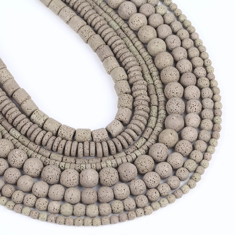 Natural Grey Volcanic Rock Lava Round Cylinder Abacus Stone Bead For Jewelry Making Loose Spacer DIY Necklace Bracelet Handmade