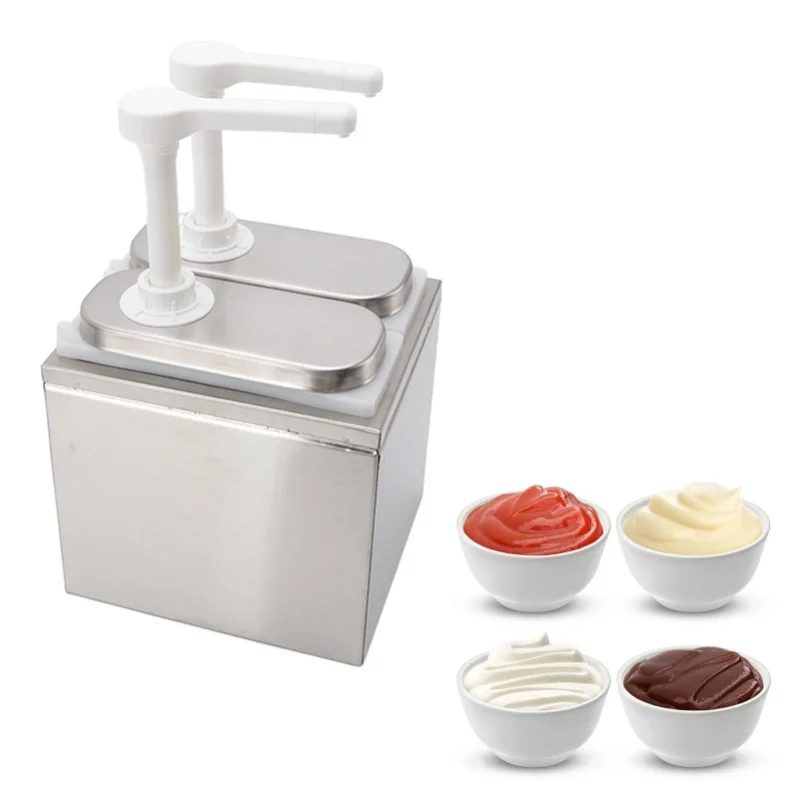 

Sauce Dispenser Plastic And Stainless Steel Condiment Pump Station Sauce Dispenser For Kitchen Home 1L Double Pump