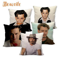 Custom Johnny Depp Pillowcase 45X45cm Wedding Decorative Pillow Cover Eco-Friendly Cotton Linen Fabric Pillow Case