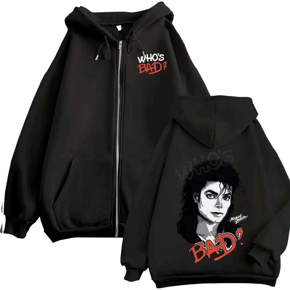 Moletom com Zíper Michael Jackson King of Pop Bad Era, Jaqueta Clássica Masculina, Sweatshirt Hip Hop Oversized