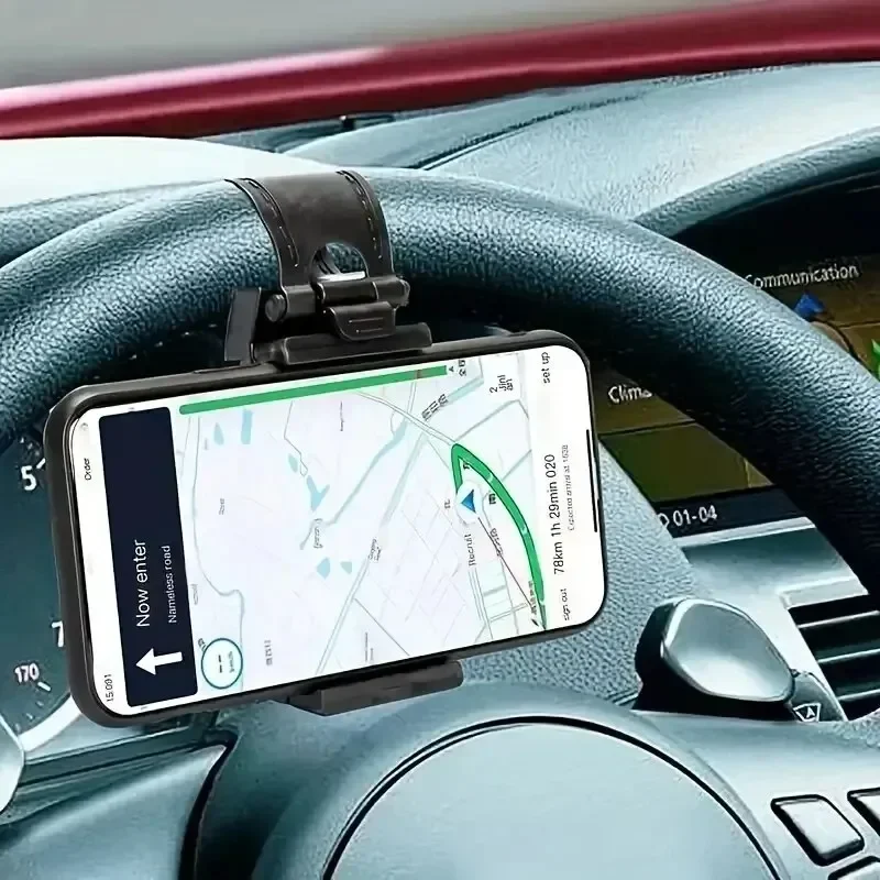 Universal Car Phone Holder Plastic Steering Wheel Mount Mobile-Phone Stand Support Bike Clip Mount, Durable and Easy to Use