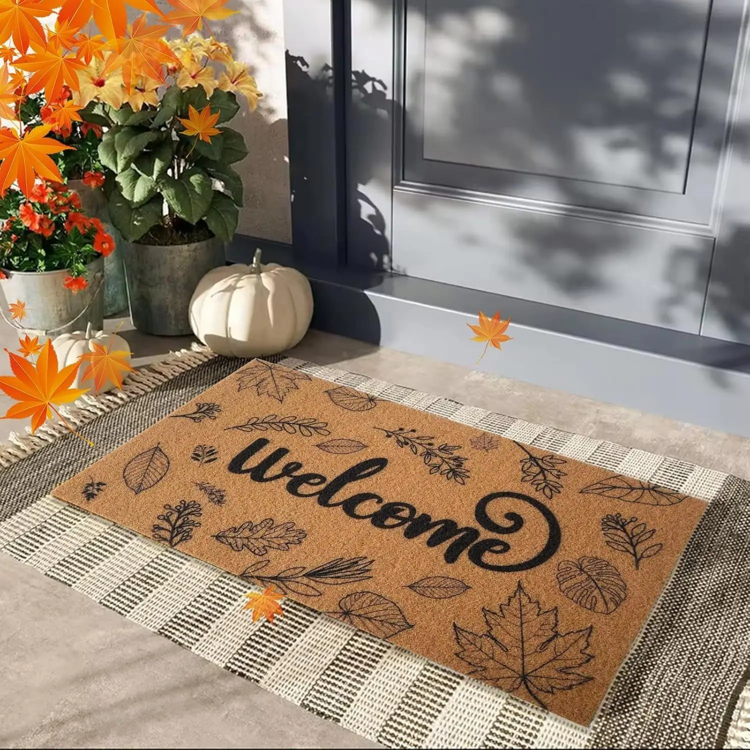 Halloween Decorative Entryway Doormat, Cartoon Pumpkin Print Non Slip Floor Mat, Easy Clean Front Door Rug for Holiday Home Deco
