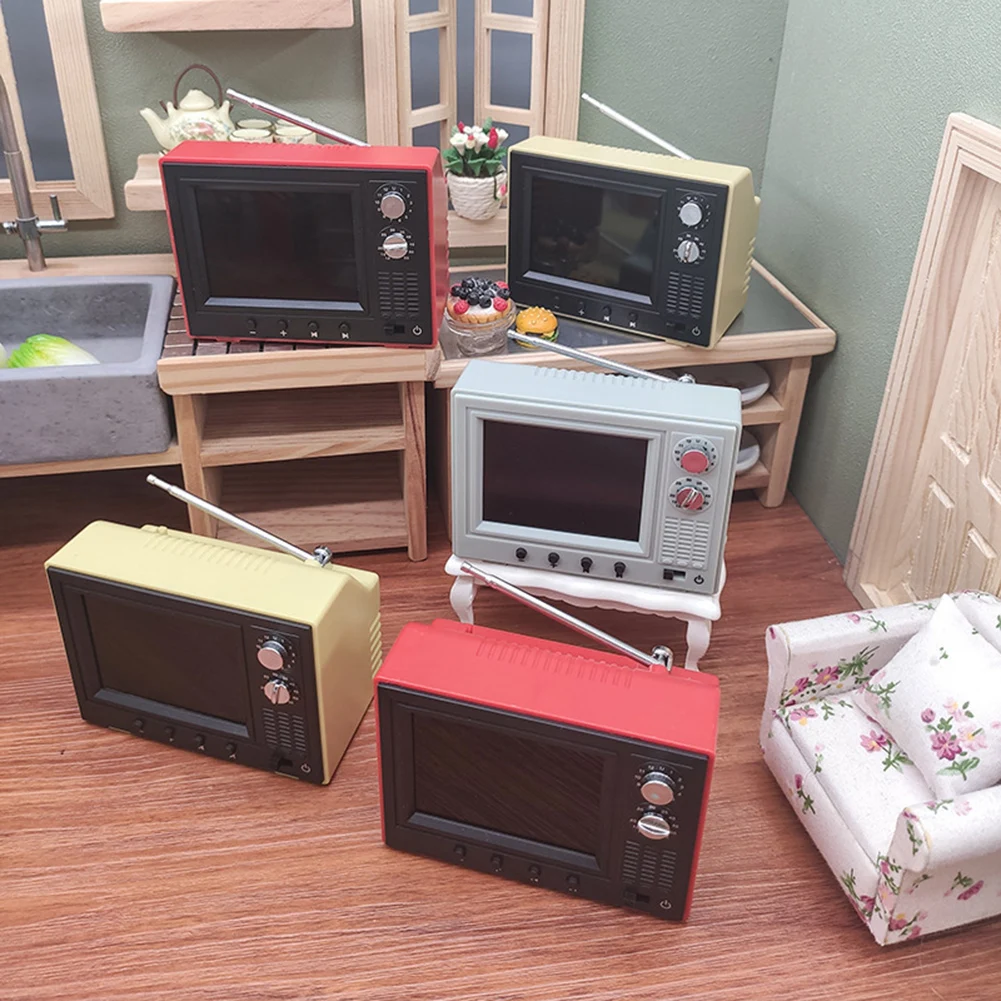 

Retro Cartoon TV Miniature Dollhouse TV With Real Video Rechargeable 8GB Player For & Decor Fun Miniature Scene Ornaments