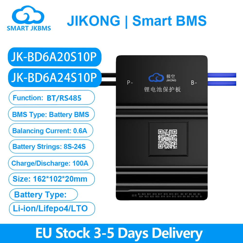 JK BMS BD6A24S10P Smart BMS 8S~24S z RS485 BT 0.6A 12A-24V Active Balance BMS dla LiFePo4 Li-ion LTO Battery Pack 100A JKBMS