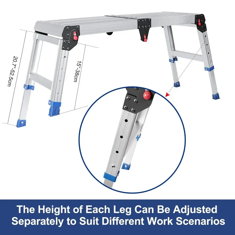調節可能なアルミニウム製折りたたみ式作業プラットフォーム、滑り止めステップスツール、高さ調節可能なキャリーハンドル、容量330ポンド、簡単な取り付け