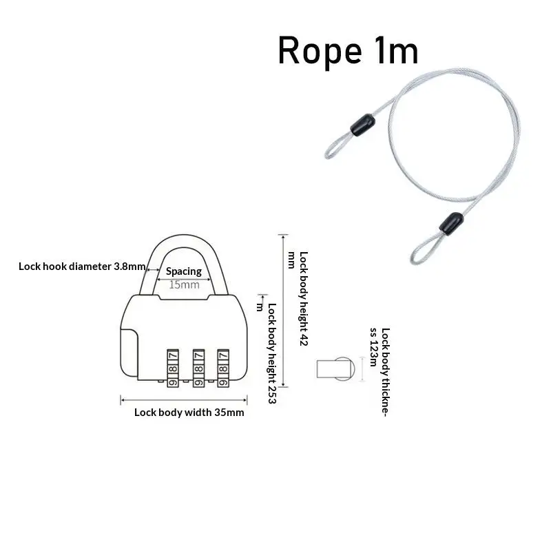 Lightweight 3 Digit Combination Steel Cable Padlock 1M Anti-Theft Wire Rope Lock for Travel Backpack Gym Locker Bike