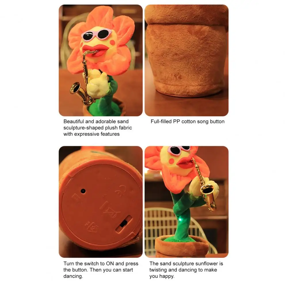 Elektryczna tańcząca słonecznica, powtarza to, co mówisz, nagrywa, śpiewa, pluszowa zabawka w doniczkę, interaktywna pluszowa zabawka muzyczna.