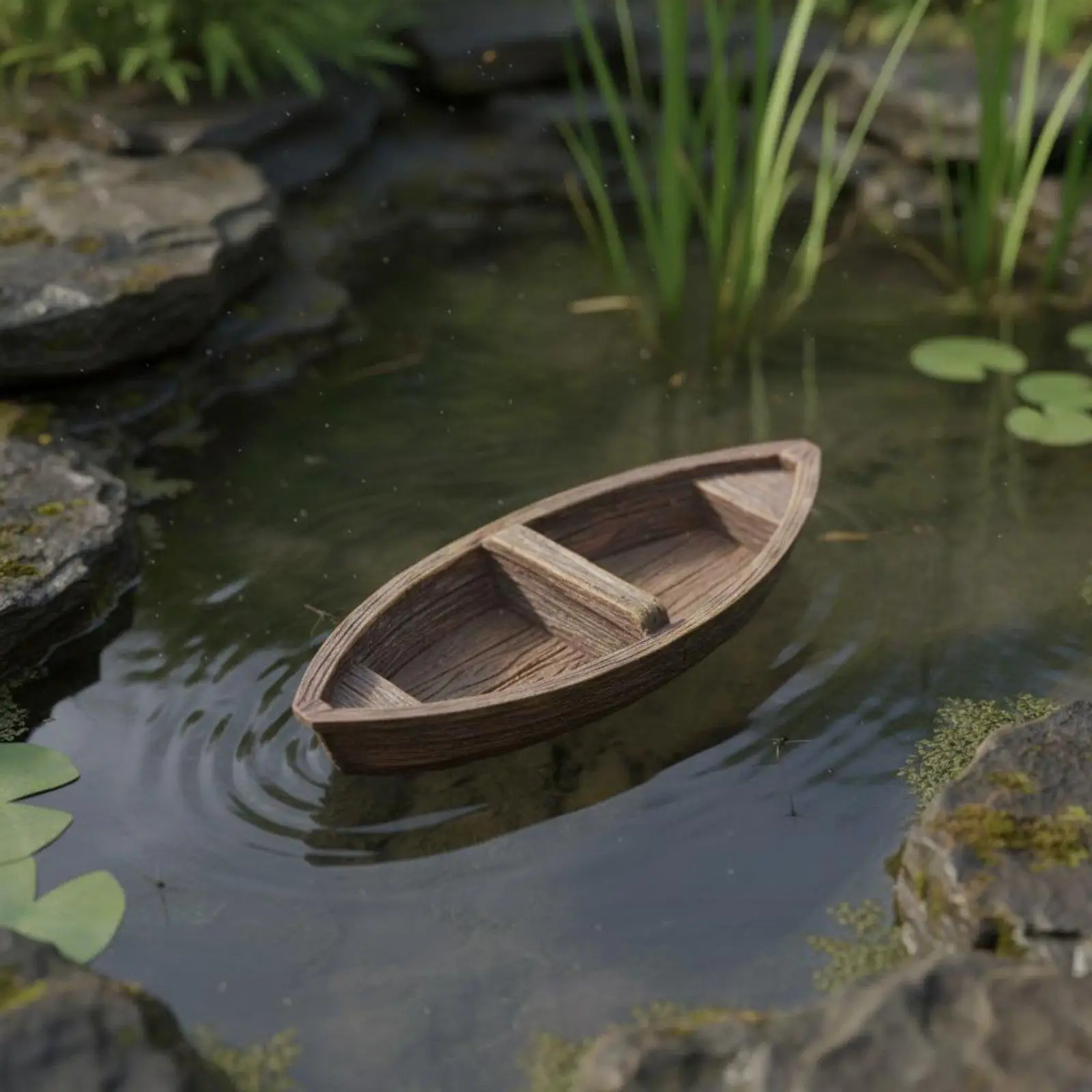 Floating Pond Boat Rustic Canoeing Design Buoyant Pond Decoration for Outdoor Fish Pond Accessory