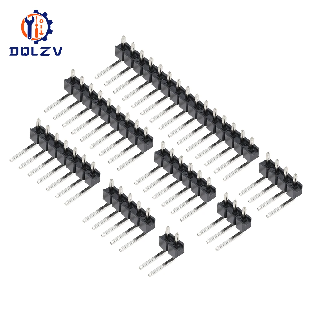 Connector Socket 2.54mm Pitch Strip 1X/2/3/4/5/6/8/10/40 Pin Single Row Right Angle Male Pin Header 3P/4P/6P/8P/20P/40Pin