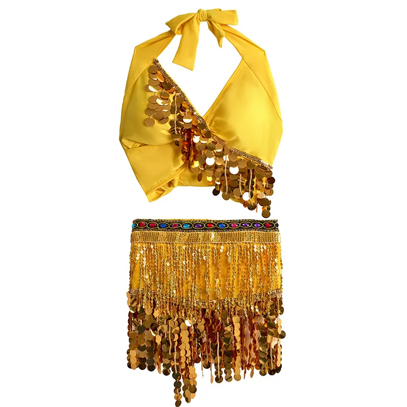 مجموعة وشاح الورك على شكل سلسلة خصر للرقص الشرقي - لفافة خصر بشرابة ترتر للمبتدئين في عروض الرقص الشرقي والهندي