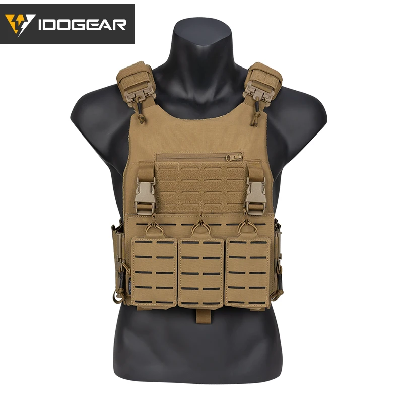 IDOGEAR LSR Tactical Vest Quick Release Laser Cut Plate Carrier with  556  Magazine Pouch MOLLE  Lightweight Hunting Gear 3318