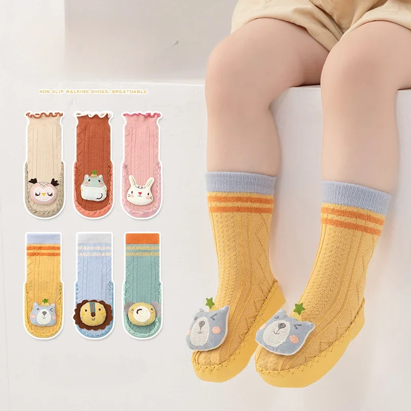 Autumn Winter Curled Cartoon Baby Walking Shoes Baby Children's Glued Floor Socks Cute and Fun Toy Leather Sole Socks Baby Socks