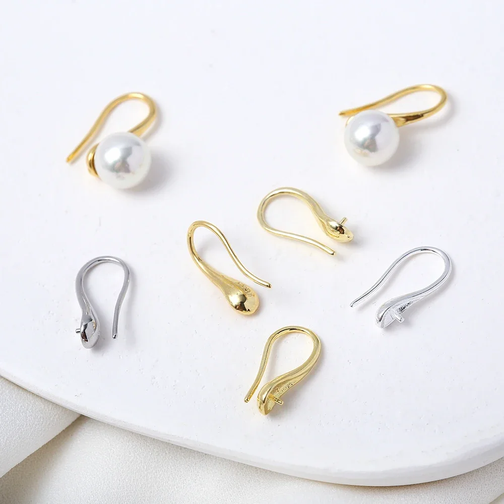 20Pcs Pearl Cup Earring Hooks Mounting Brass Gold Plated Ear Wires Connector For Half Drilled Pearls Jewelry Making Accessories