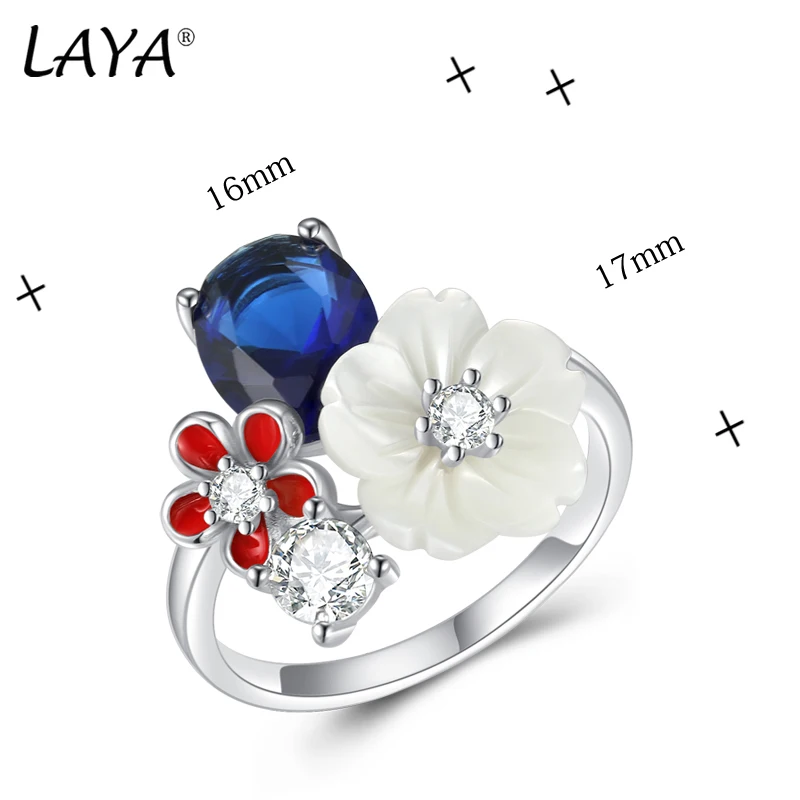 

LAYA Ring 100% 925 Sterling Silver White Shell Flower Shining Zircon Handmade Designer Finger Wedding Party Luxury Fine Jewelry