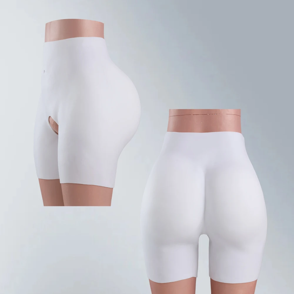 Realistic Silicone Butt Lifter Panty White High Waist Open Crotch Butt Enhancer Shapewear for Crossdresser Cosplay