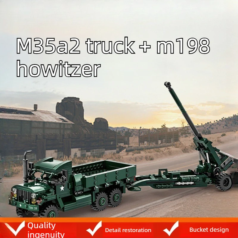 

Modern M35A2 truck M198 rocket launcher armored vehicle model toy bricks children's DIY toy gifts