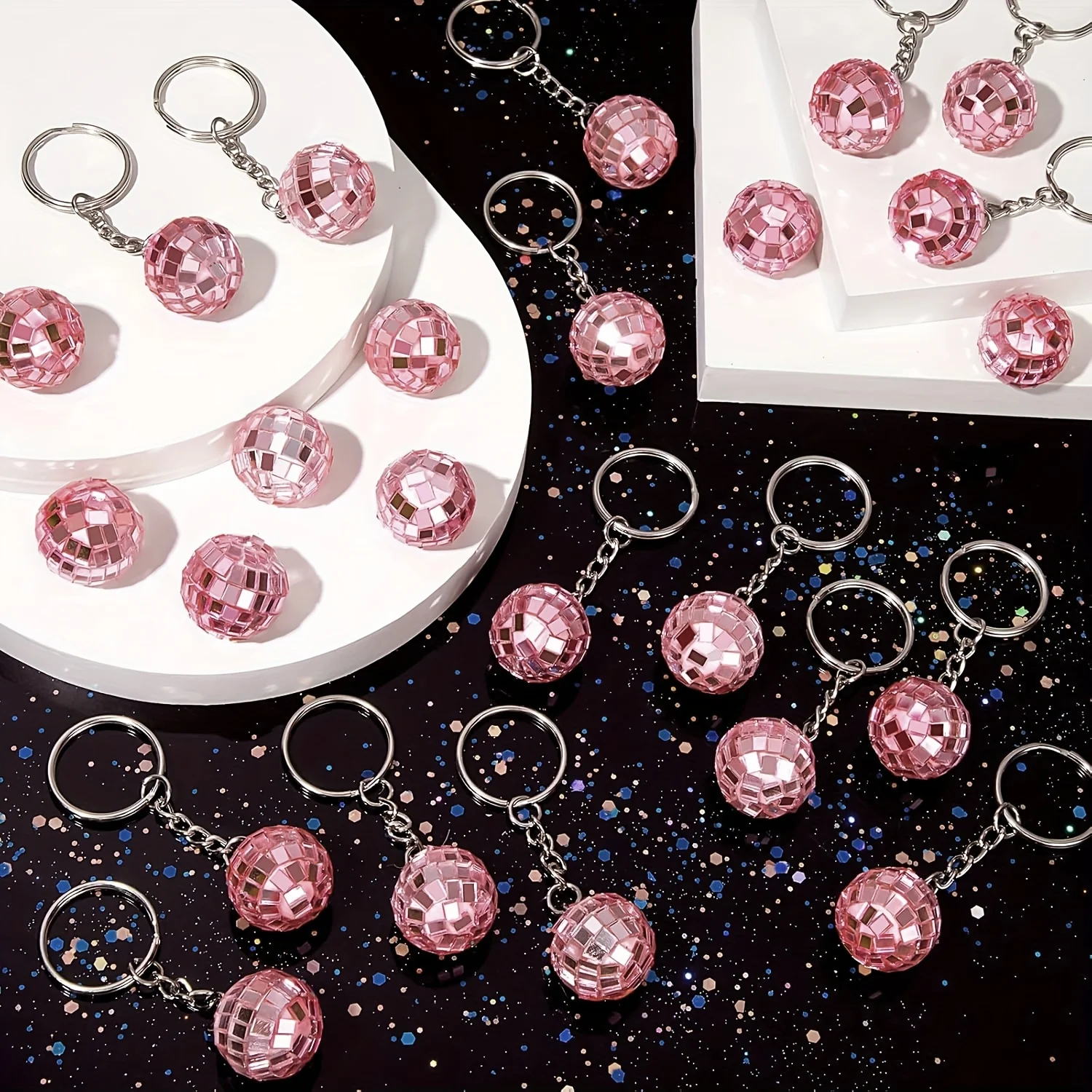 

Подарок для неё/него: 50 шт. розовых брелоков-диско-шаров, маленькие зеркальные диско-шары оптом для вечеринок, идеально подходят для декора в стиле 70-х и 80-х годов.