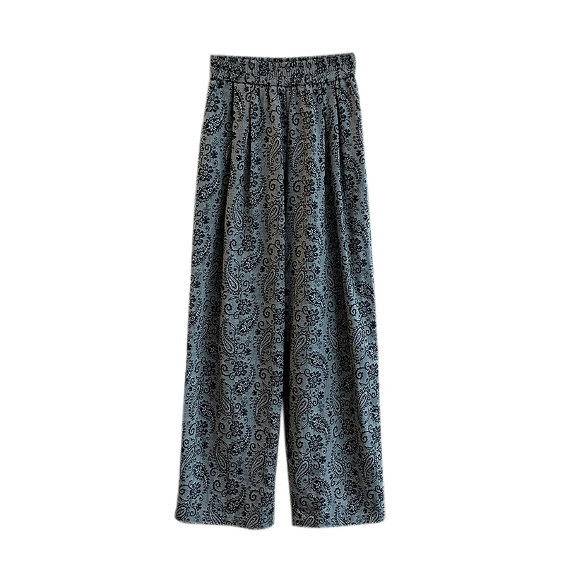 Pantaloni casual da donna con gamba larga, gamba dritta, sottile, a vita alta, con stampa retrò, nuovo design estivo