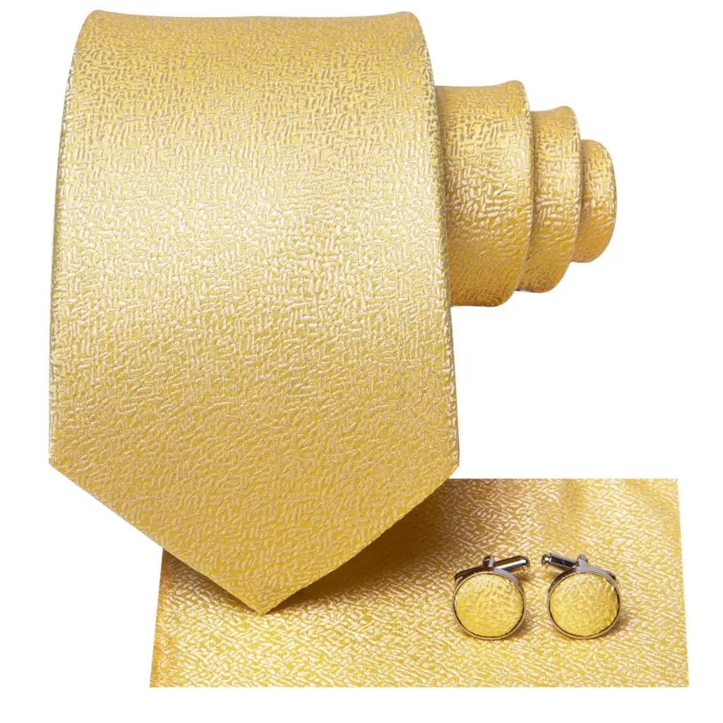 Hi-Tie Yellow Gold Solid Paisley Silk Wedding Tie For Men Hanky Cufflink Gift Men Necktie Gravata Set Business Dropship Designer