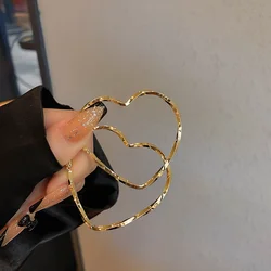 New Gold Color Heart Hoop Earrings for Women Exaggerated Metal Earrings 40mm Hoop Earrings Punk Hiphop Style Female Earrings