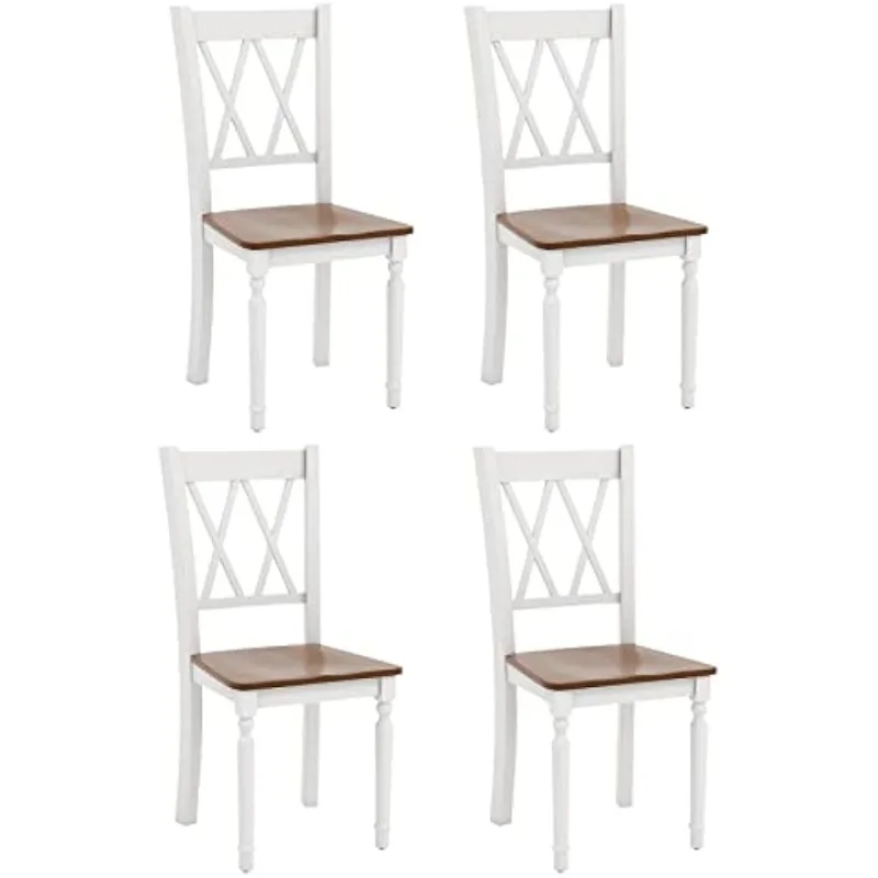 Dining Room Chairs Set of 4 White - Wooden Farmhouse Kitchen Chairs with Rubber Wood Seat, Acacia Wood Legs, Max Load 36