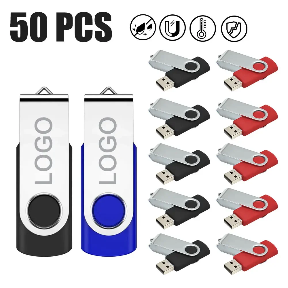 50 Teile/los USB-Flash-Laufwerk 128 MB 1 GB 2 GB 4 GB 8 GB Pen Drive 16 GB 32 GB Metallclip Pendrive 64 GB Geschenk U-Disk Stick Kostenloses individuelles Logo