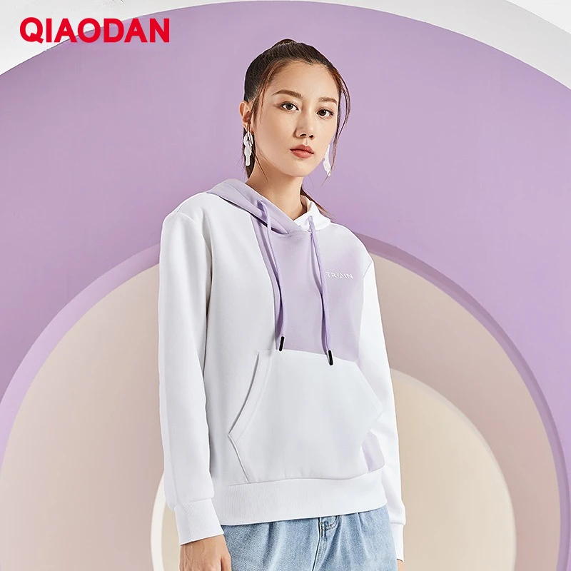 

QIAODAN Sports Sweatershirts Women 2023 Spring New O-neck Stitching Trend Loose Casual Sweater Pullover Ladies XWD12212357