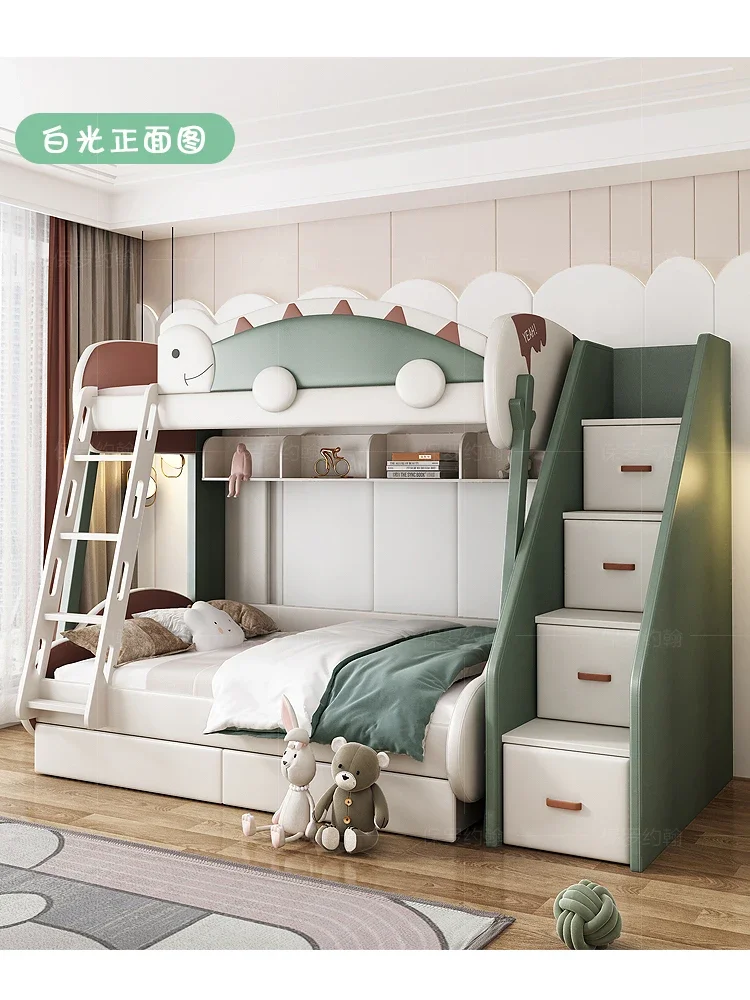 Children and boys make beds up and down, soft , solid wood high and low  1.5m bunk  adult mother  dinosaur skin