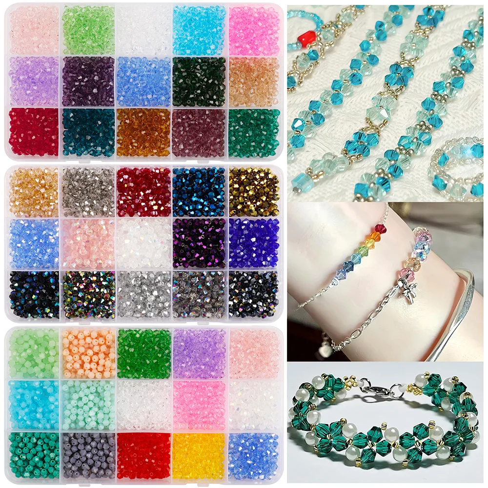 

1500pcs/Box 4mm Glass Pointed Crystal Beads For DIY Jewelry Necklace Making Handmade Garment Sewing Bead G1322