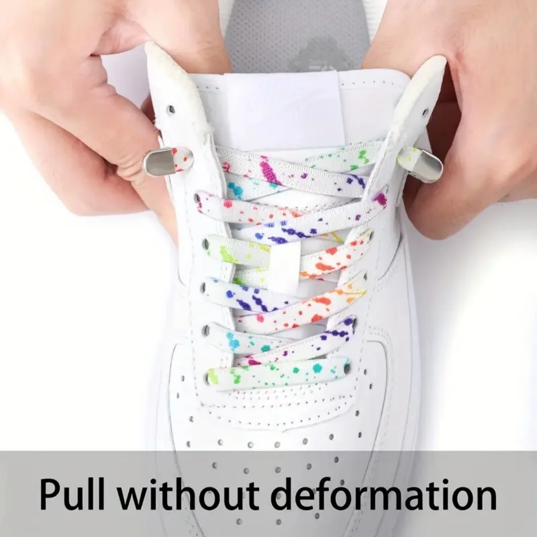 新しいスプラッシュインクプリント靴ひも、結ばない靴ひも、スニーカー用フラット弾性靴ひも、ハイキング、ランニング、アウトドアレジャー用靴ひも