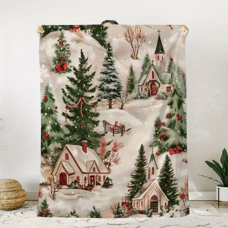 Festive Christmas Trees Print Blanket Soft and Warm Commemorative for Unforgettable Moments-Perfect Holiday Gift for Classmates